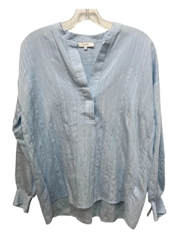 Vince Size S Light Blue Rayon Blend One Button V Neck Texture Long Sleeve Top