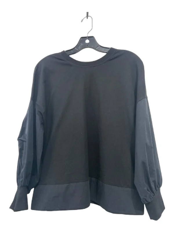 VVB Victoria Bekham Size S Black Cotton Tie Back Crew Neck Long Sleeve Hem Top