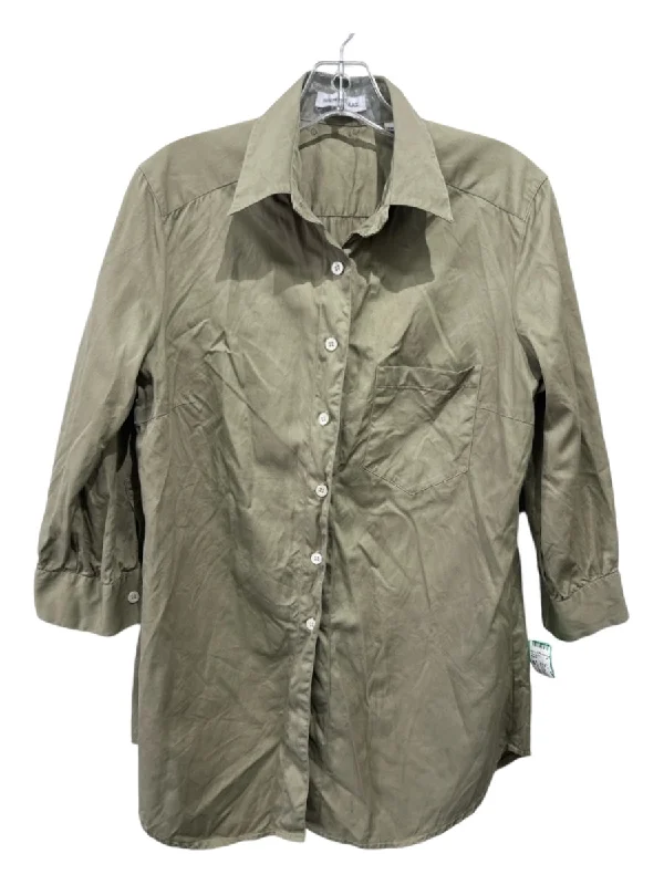 Walter Voulaz Size 48 Olive Green Cotton Button Up Front Pocket Ruched Top