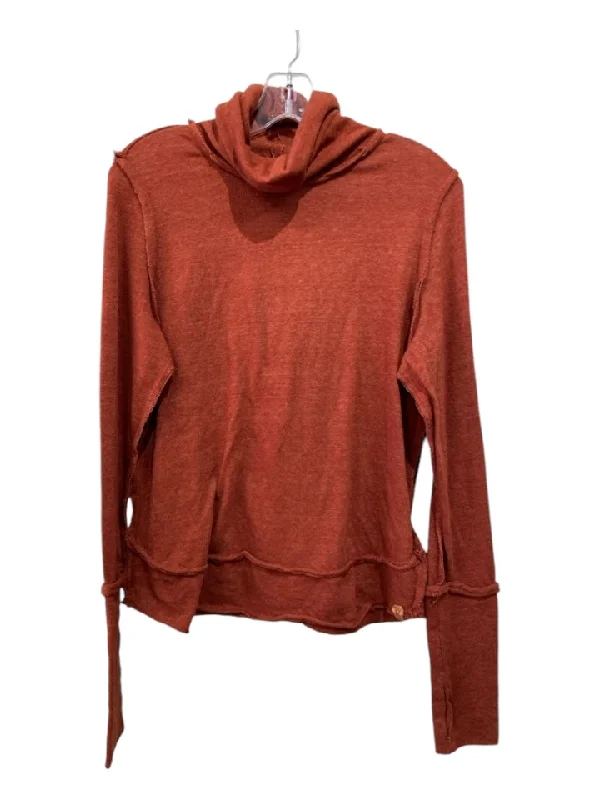 We The Free Size L Burnt Orange Cotton & Polyester Turtleneck Long Sleeve Top