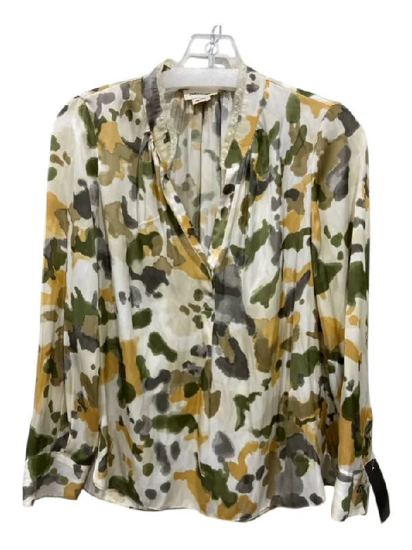 Zadig & Voltaire Size S Cream & Multi Polyester Long Sleeve Camo Lace Detail Top