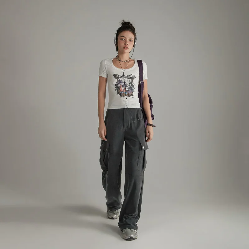 Casual Pockets Wide Cargo Pants