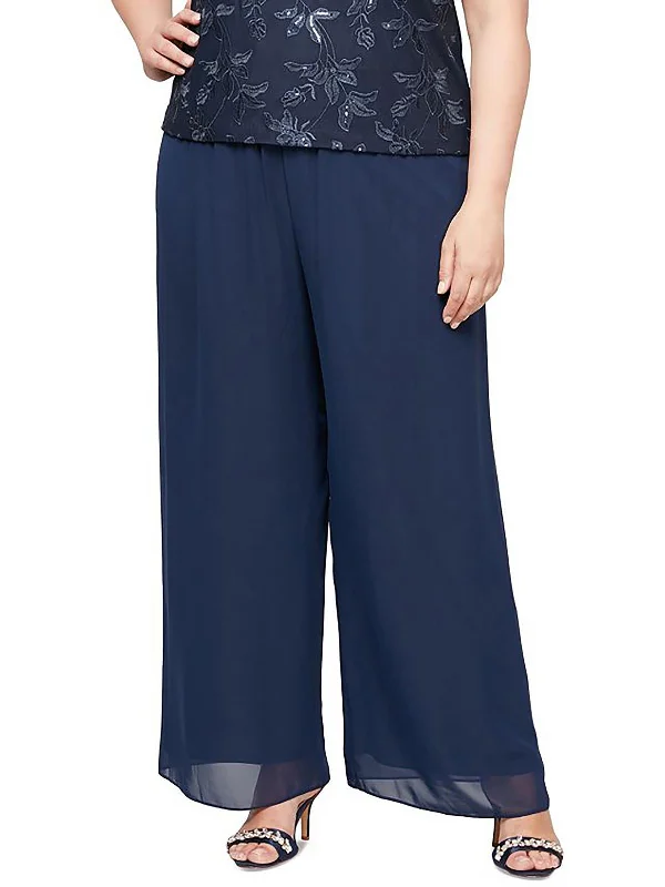 Plus Womens Pull On High Rise Wide Leg Pants