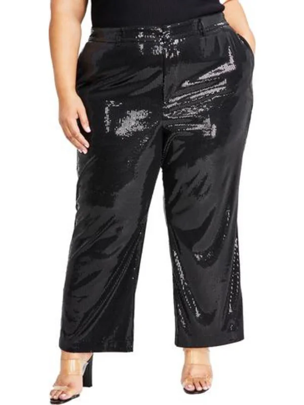 Plus Womens Sequined Wide Leg Dress Pants