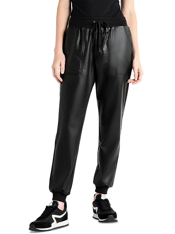 Womens Faux Leather Pull On Jogger Pants