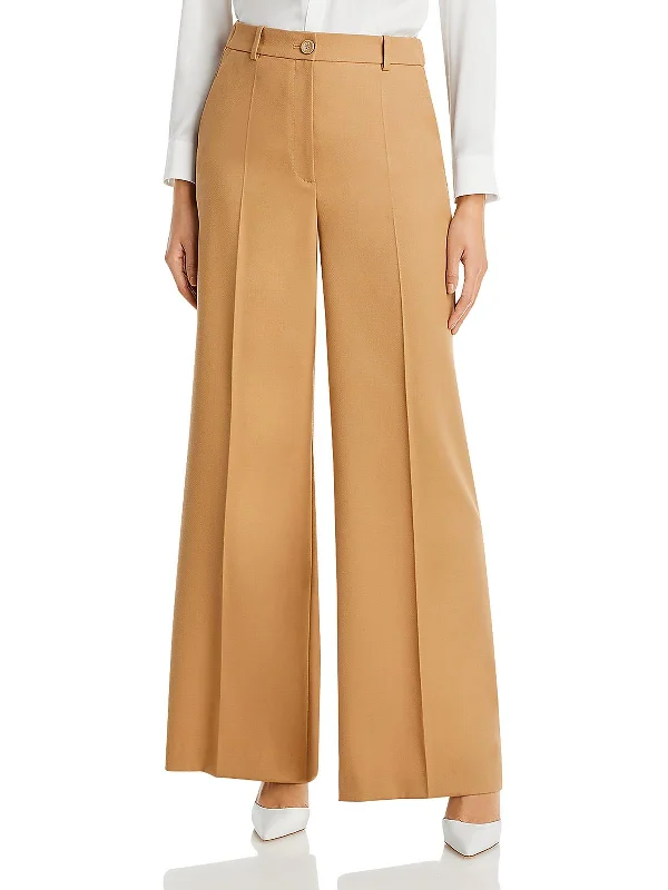 Womens High Rise Solid Wide Leg Pants