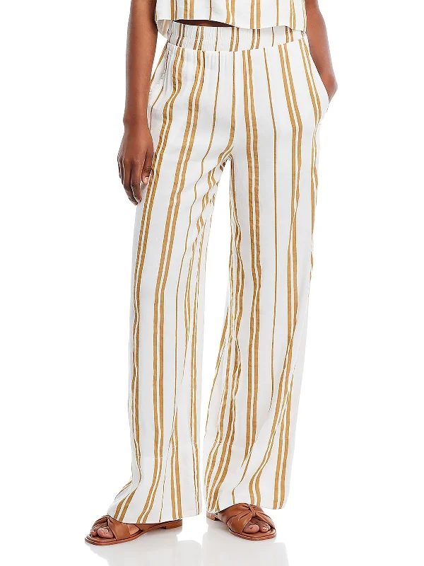 Womens Linen Striped Wide Leg Pants